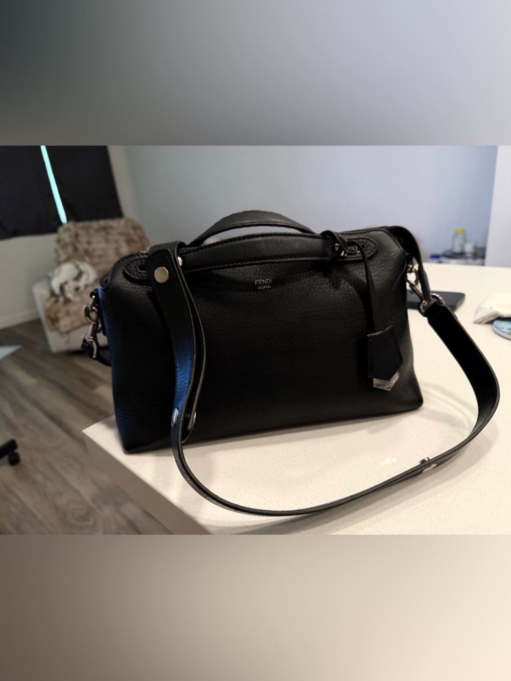 Fendi By the Way Black Leather Satchel with Top Handle